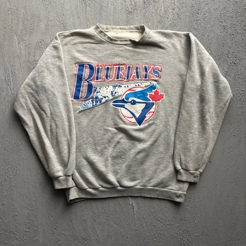 Vintage Toronto Blue Jays Graphic Sweatshirt Mens Medium Grey 90s Chalk Line